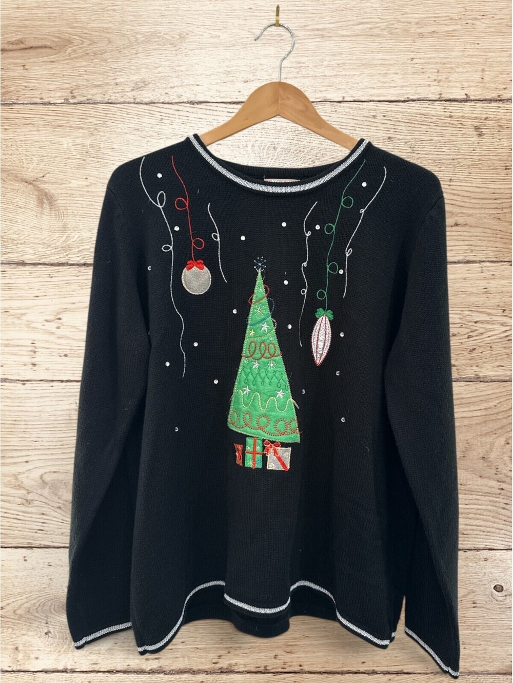 2X Christmas Sweater Kitsch Grannycore Ugly Holiday Tree Black XXL